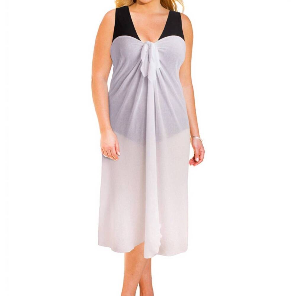 NEW ALWAYS FOR ME sun diva plus size long pareo cover up in white